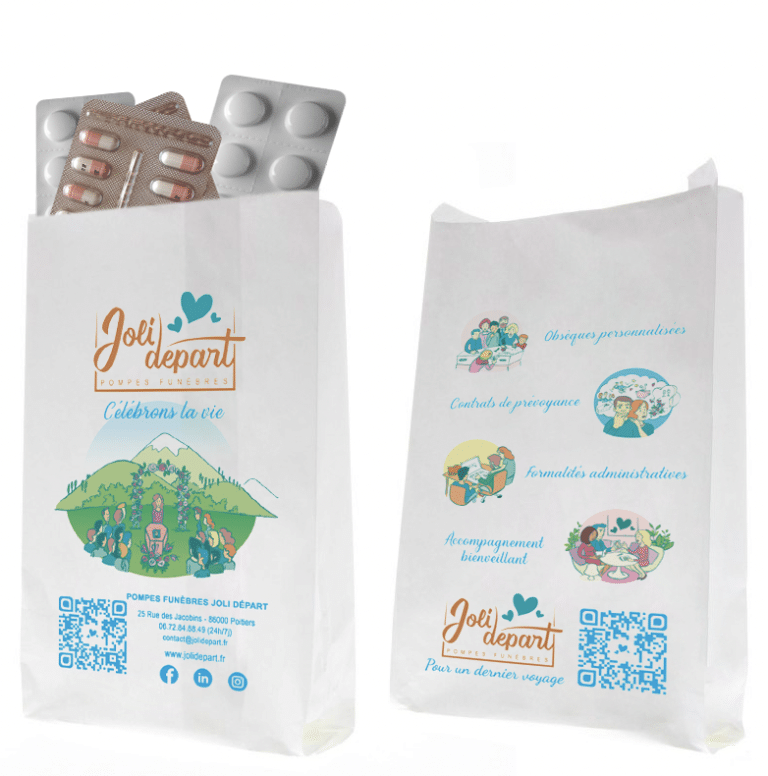 sac pharmacie publicitaire Pompes funèbre Joli Départ